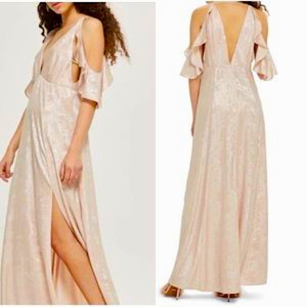 Topshop Cold Shoulder Blush and Metalic maxi dress